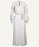 White Micro Dotted Volume Sleeve A-Line Maxi Dress