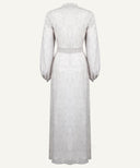 White Micro Dotted Volume Sleeve A-Line Maxi Dress