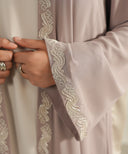 Light Taupe Embroidered A-Line Cardigan Abaya Set