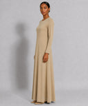 Tan Long Sleeve Maxi Slip Dress