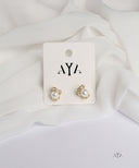 AYA Gold with Ivory White Pearl Stud Earrings