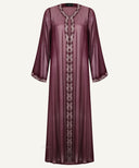 Burgundy Embroidered Keyhole Neck Cardigan Abaya Set