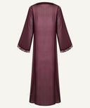 Burgundy Embroidered Keyhole Neck Cardigan Abaya Set