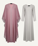 Rose Bisque Front Open Embroidered Side Panel Kaftan Set