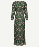 Painterly Rose Print Chiffon Classic A-Line Long Sleeve Maxi Abaya Dress