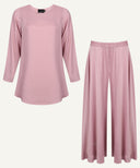 Peach Bud Short-Length Top with Flared Trousers Matching Set