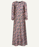 Pink Floral Printed A-Line Satin Wrap Maxi Dress