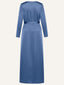 Yale Blue Classic A-line Satin Long Sleeves Modest Maxi Dress