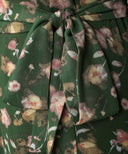 Painterly Rose Print Chiffon Classic A-Line Long Sleeve Maxi Abaya Dress