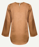 Dark Tan Satin Bell Sleeve Blouse