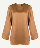 Dark Tan Satin Bell Sleeve Blouse