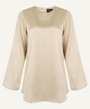Wheat Gold Satin Bell Sleeve Blouse