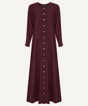 Burgundy Button Down A-line Abaya