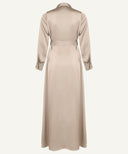 Almond Satin Button Down Collar Dress
