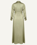 Dark Sage Satin Button Down Collar Dress