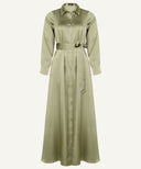 Dark Sage Satin Button Down Collar Dress