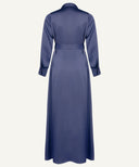 Navy Satin Button Down Collar Dress