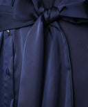 Navy Satin Button Down Collar Dress