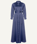 Navy Satin Button Down Collar Dress