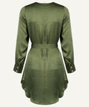 Olive Satin Buttoned Cuff Long Sleeve Tunic