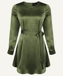 Olive Satin Buttoned Cuff Long Sleeve Tunic