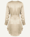 Wheat Gold Satin Buttoned Cuff Long Sleeve Tunic
