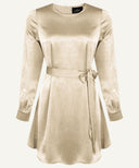 Wheat Gold Satin Buttoned Cuff Long Sleeve Tunic