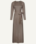 Dark Mink Satin A-Line Long Sleeve Maxi Abaya Dress