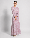 Rose Print Chiffon Classic A-Line Long Sleeve Maxi Abaya Dress