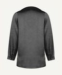Black Satin Long Sleeve Flat Collared Basic Blouse