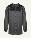 Black Satin Long Sleeve Flat Collared Basic Blouse