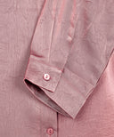 Chai Pink Satin Long Sleeve Flat Collared Basic Blouse