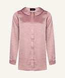 Chai Pink Satin Long Sleeve Flat Collared Basic Blouse