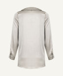 Sand Satin Long Sleeve Flat Collared Basic Blouse