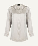 Sand Satin Long Sleeve Flat Collared Basic Blouse