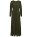 Dark Olive Chiffon Classic A-Line Long Sleeves Maxi Abaya Dress