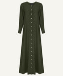 Dark Olive Button Down A-line Abaya