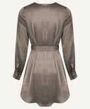 Dark Mink Satin Long Sleeve Draped Blouse