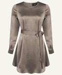 Dark Mink Satin Long Sleeve Draped Blouse