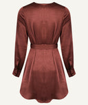 Mahogany Satin Long Sleeve Draped Blouse