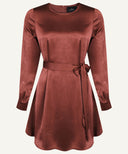 Mahogany Satin Long Sleeve Draped Blouse