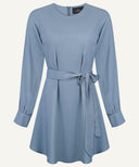 Powder Blue Long Sleeve Draped Blouse