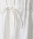 Off-White Front-Gathered Tie-Waist Button-Down Maxi Dress