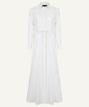 Off-White Front-Gathered Tie-Waist Button-Down Maxi Dress