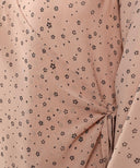 Beige Floral Print Wrap Long Sleeve Maxi Dress