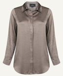 Dark Mink Satin Long Sleeve Shirt Blouse