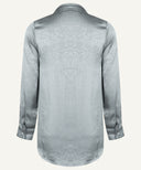 Pale Slate Satin Long Sleeve Shirt Blouse