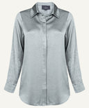 Pale Slate Satin Long Sleeve Shirt Blouse