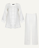 White Self-Textured Lace Jacket Matching Set