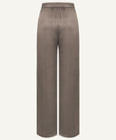 Dark Mink Front Pleated Satin Wide Legged Pants